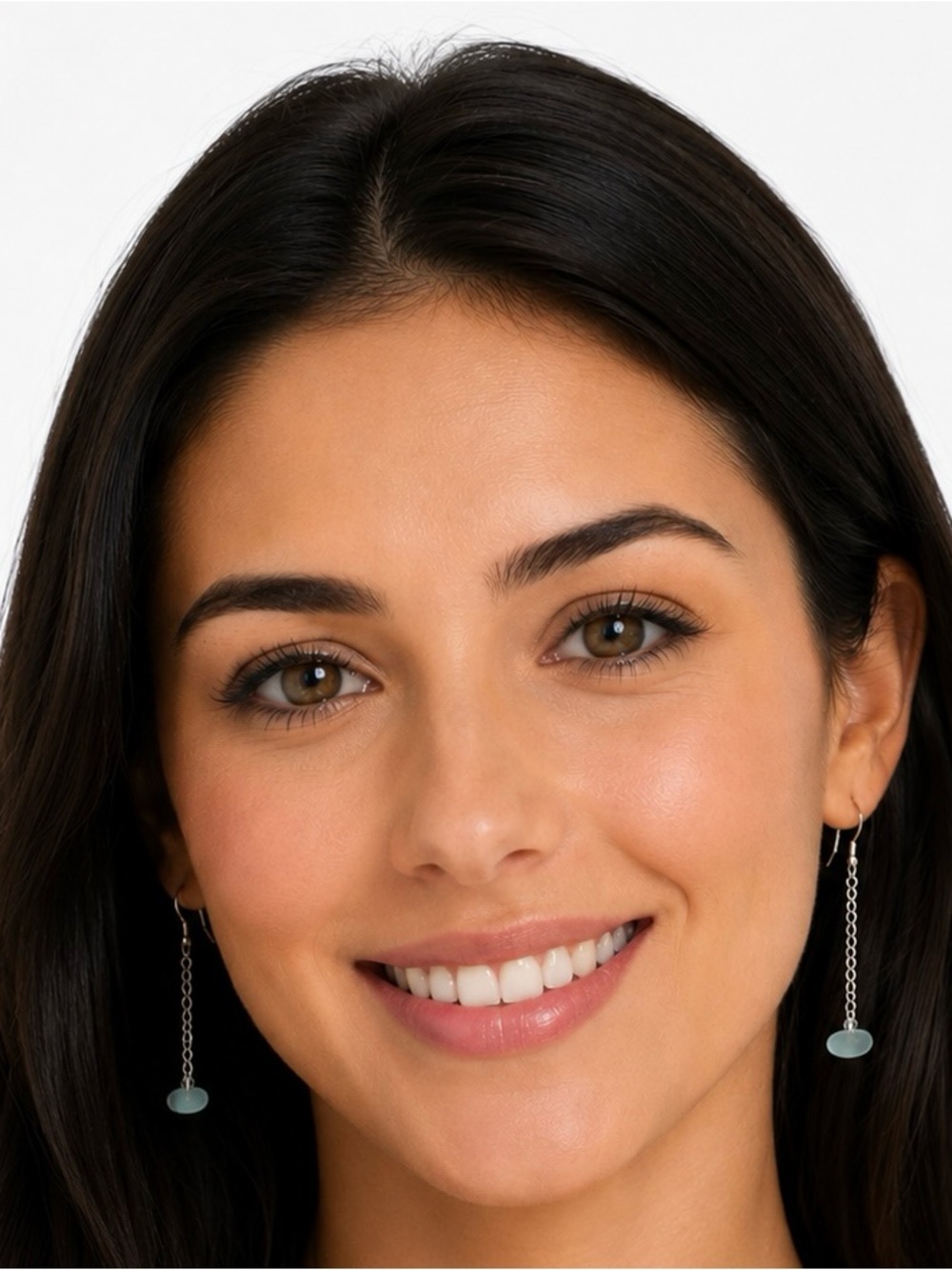Beautiful Sea Glass and Crystal Bead Dangle Chain Earrings